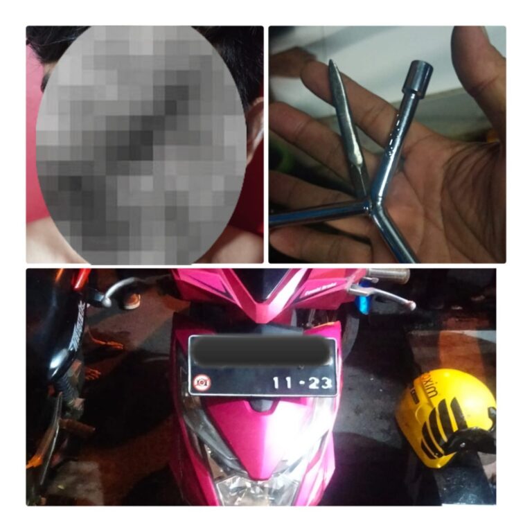 Pelaku Curanmor di Tasikmalaya Babak Belur Dihajar Warga, Polsek Cihideung Amankan Pelaku dan Barang bukti.